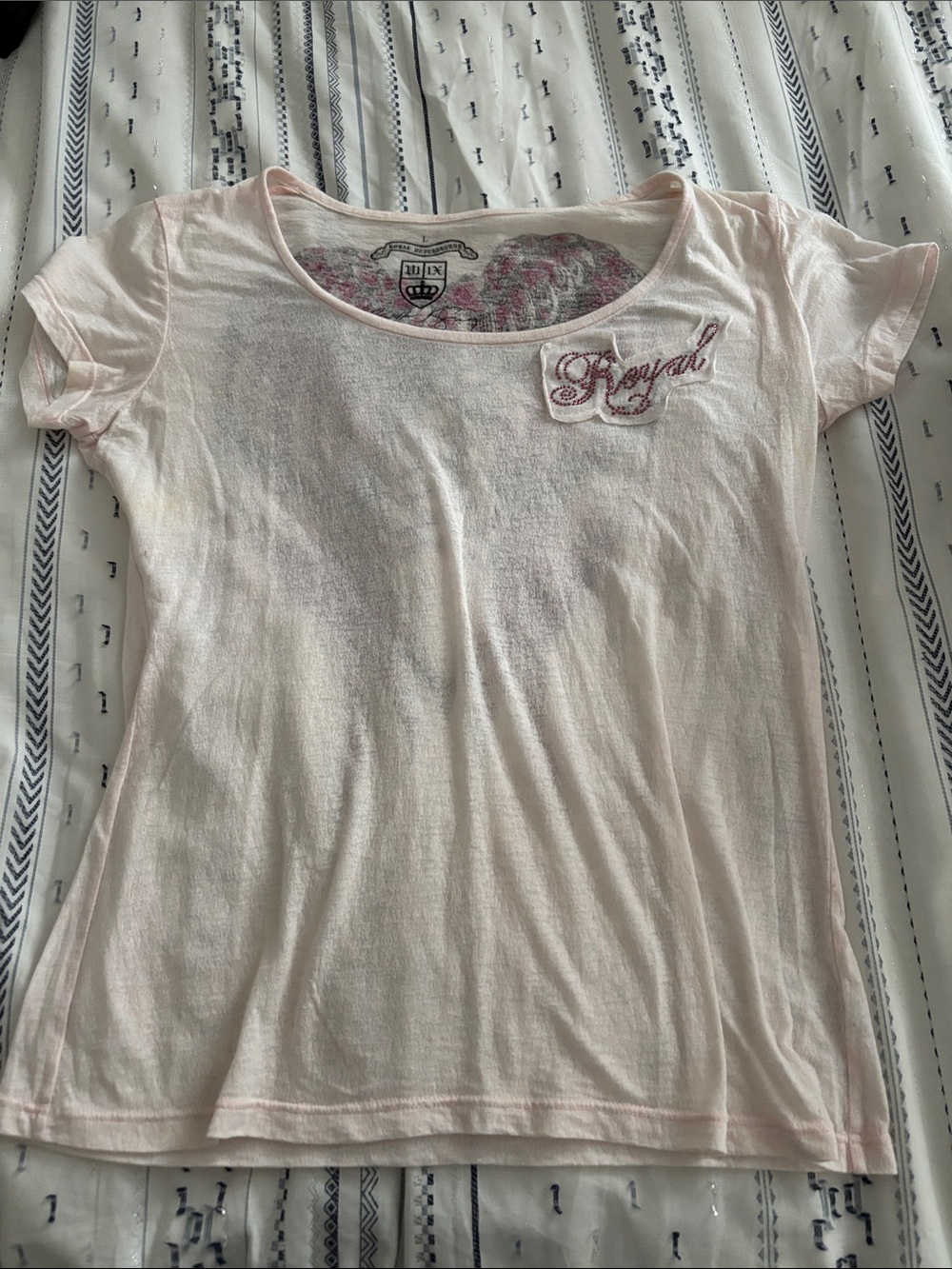 Royal Underground Light Pink Embroidered 'Royal' Scoop Neck Tee & wing design